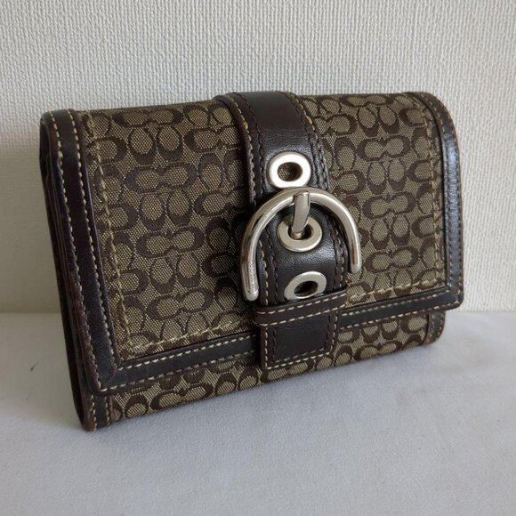 COACH bi-fold wallet canvas leather signature brown - Picture 11 of 12